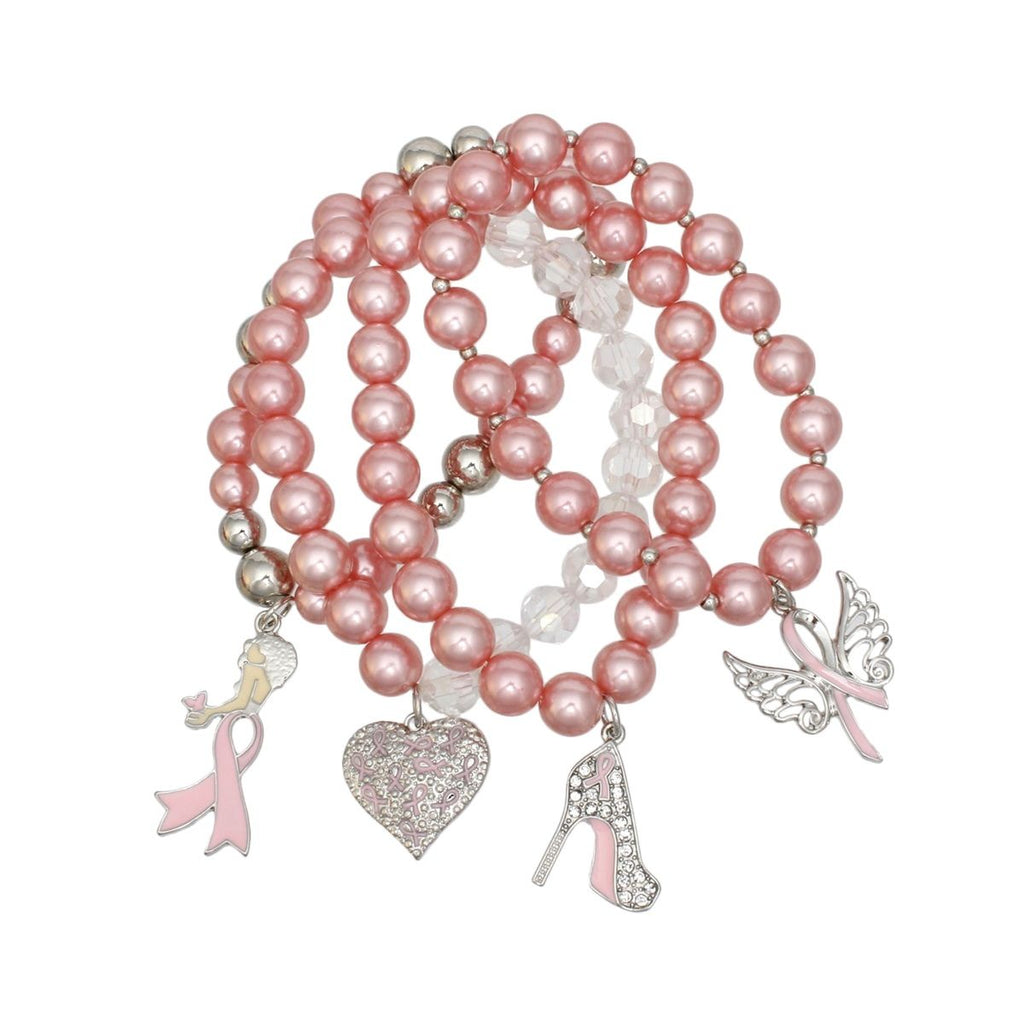 Breast Cancer Light Pink Pearl Angel 4 Pc Bracelets