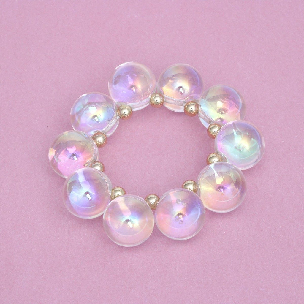 Bracelet Clear Iridescent Bubble Ball Bead Gold