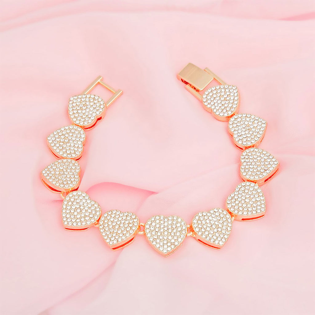 Chain Bracelet Gold Pave Heart Link for Women